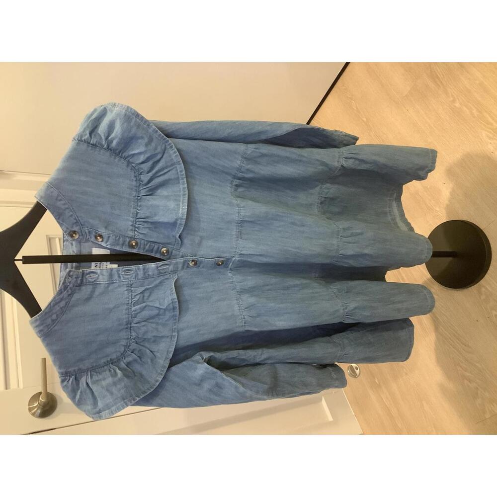 Miss Selfridge Long Sleeve Frill Bib Western Denim Dress Ruffle 10